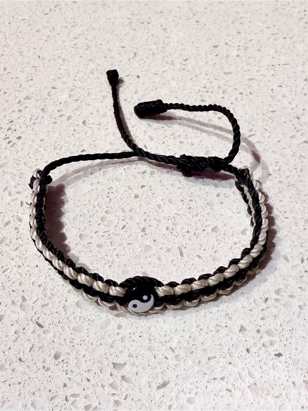 Handmade Adjustable Black & White Yin Yang Friendship Bracelet